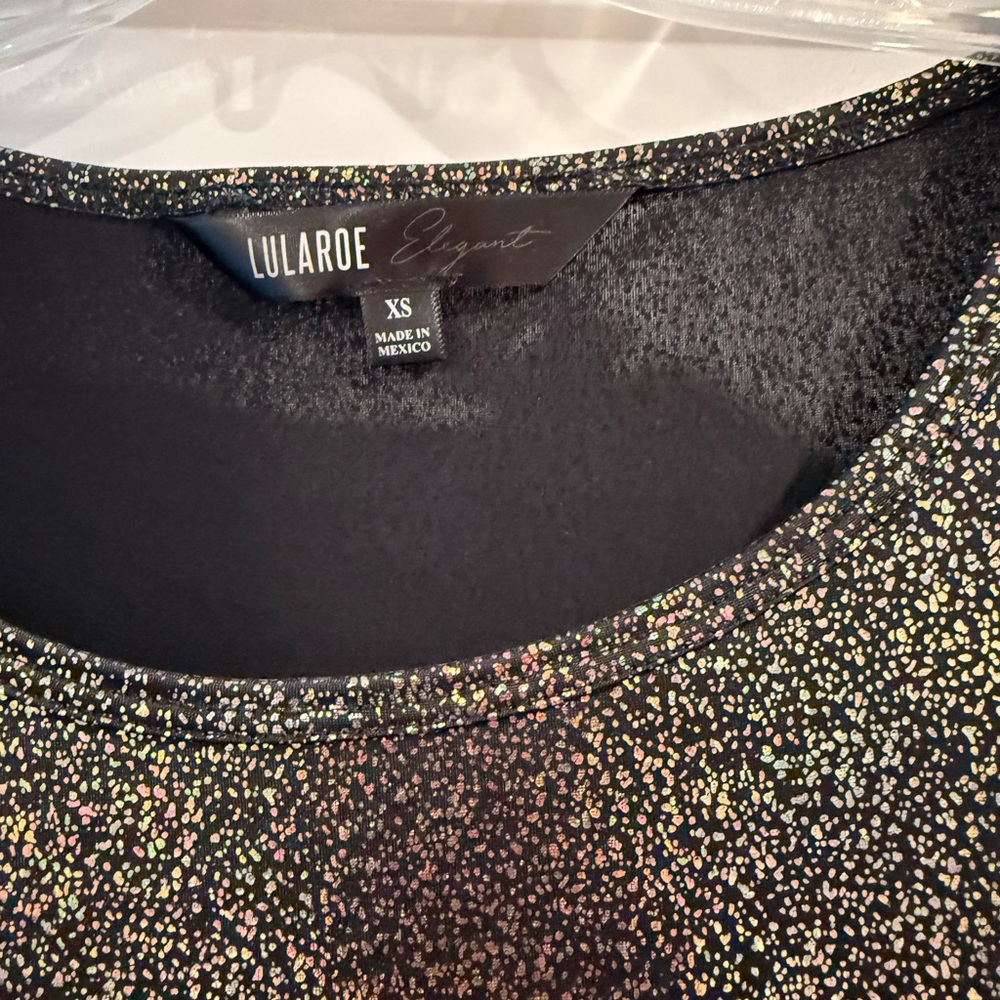 LuLaRoe Elegant Black Metallic Glittering Peplum Blouse - Picture 3 of 7